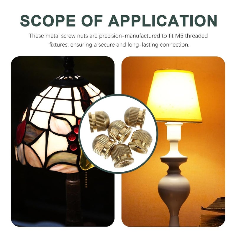 Veemoon 6Pcs Light Fixture Decorative Screw Caps, Lamp Finals Screw Caps Copper Replacement Lamp Shape Nuts Finials Hardware for Shade Harp Tops (M5 Cap Nut) - Image 5